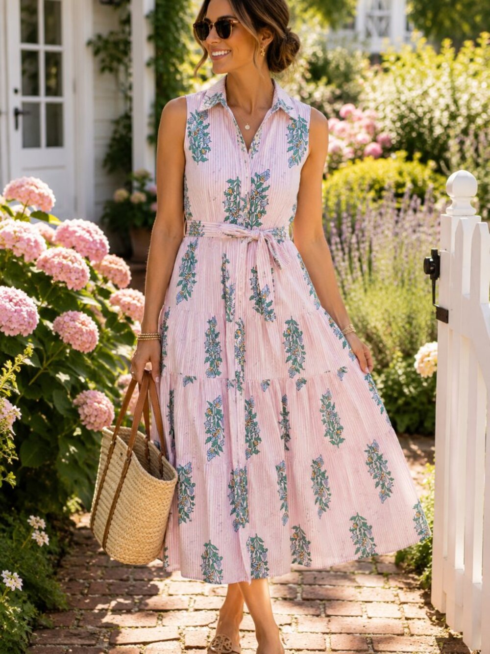 J.Crew Pink Floral Block Print 100% Cotton Tiered Dress Size 12